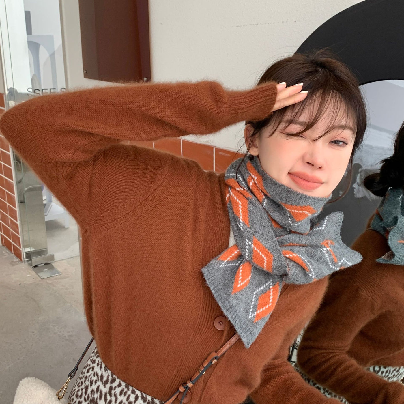 Streetwear Diamond Clashing Knitted Scarf