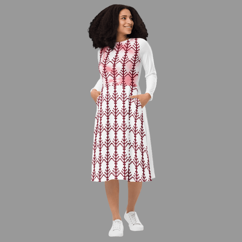 Fashionable Women’s All-Over Print Long Sleeve Dress